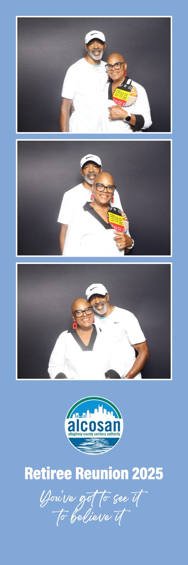 A confessional booth photostrip of a smiling guest