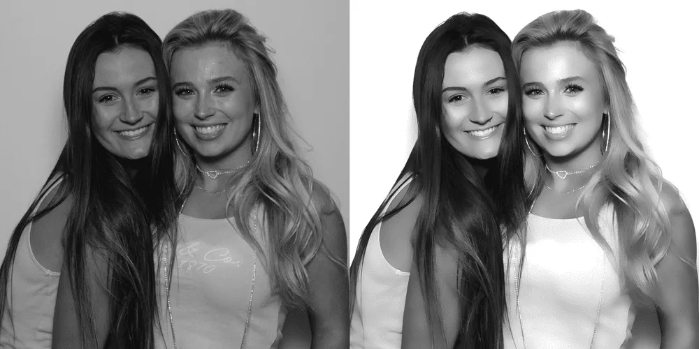 Glam booth before-and-after skin-smoothing comparison