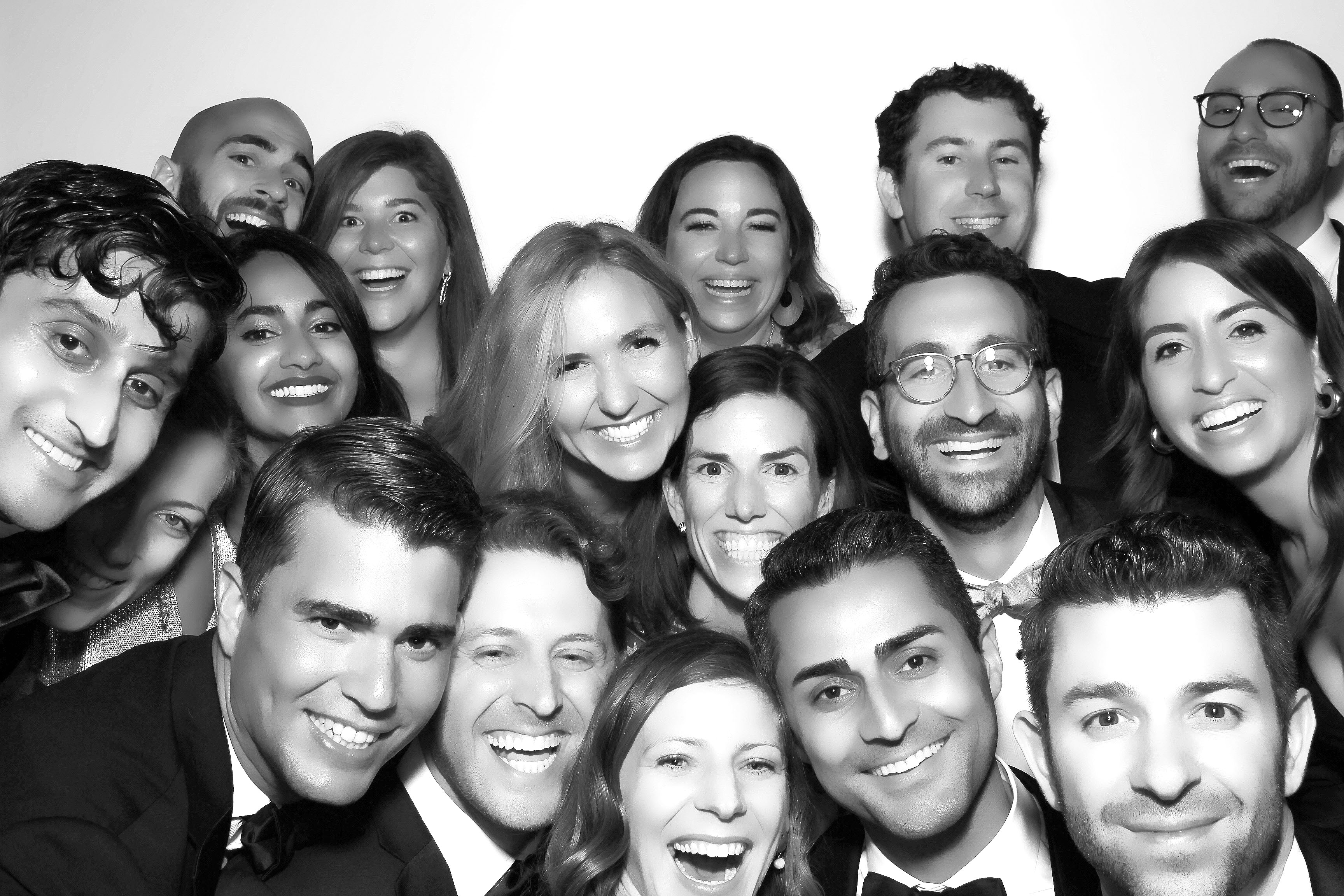Flattering black-and-white glam booth portrait