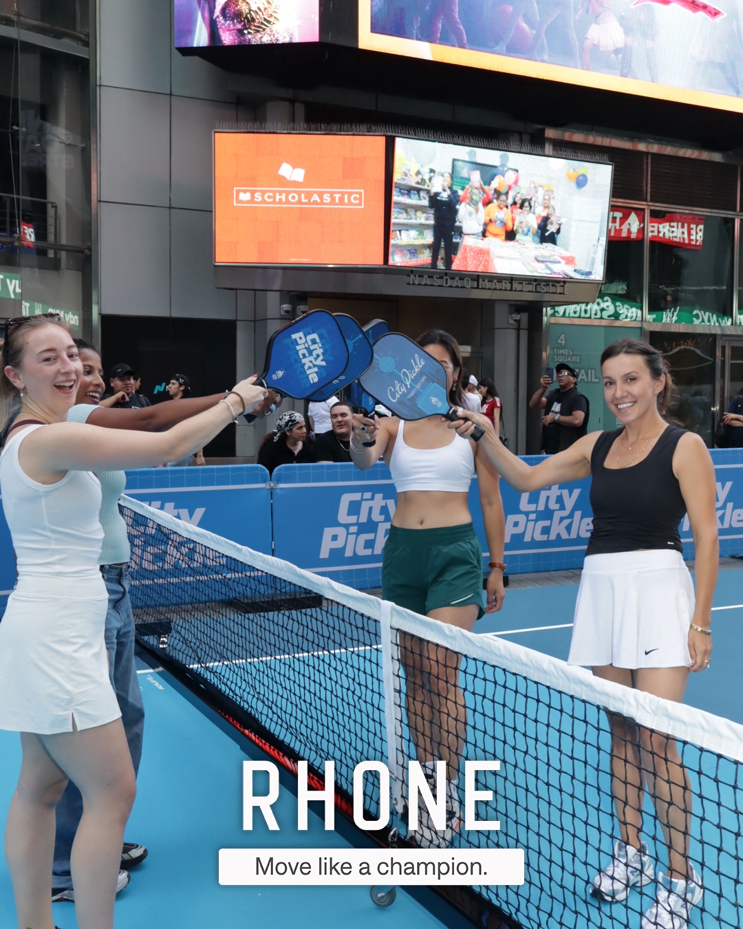 Players and guests at CityPicklePalooza captured by the roaming photographer with the Rhone branded overlay