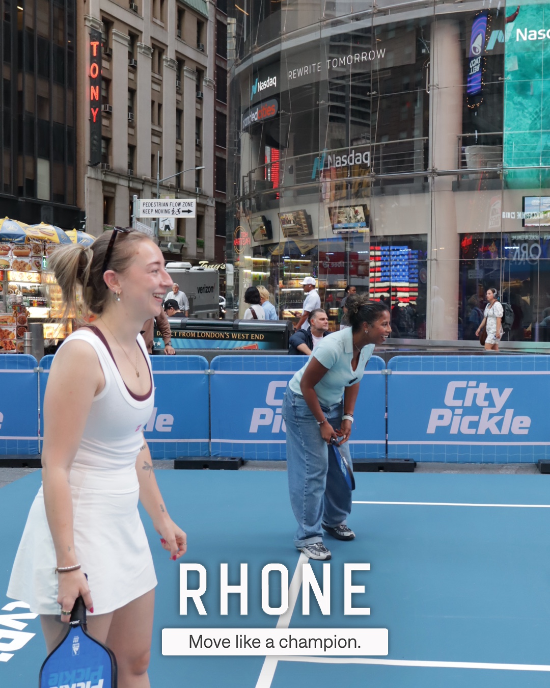 A group photo from the Rhone CityPicklePalooza activation with the branded photo overlay