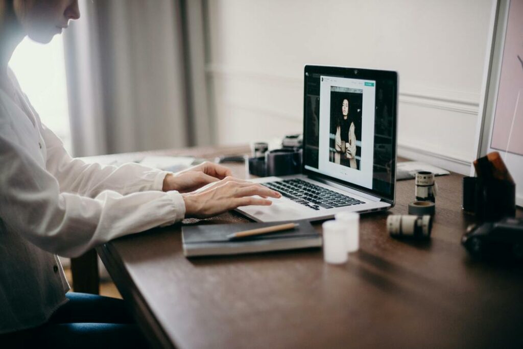 A woman using a laptop