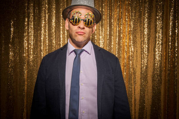 A person in a corporate event in a Photo Booth