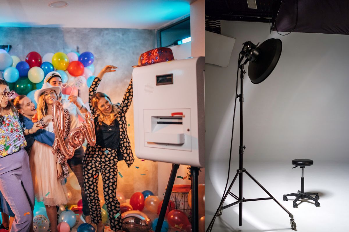 A comparison between a photo booth and a studio booth setup