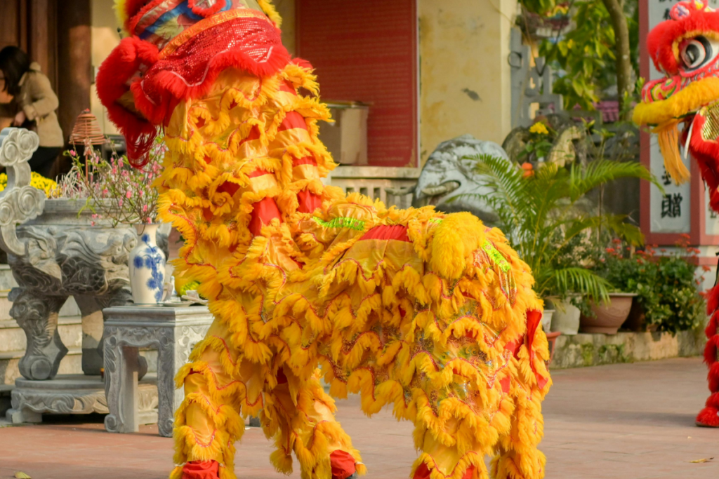 Chinese cultural event featuring a dragon dance mascot